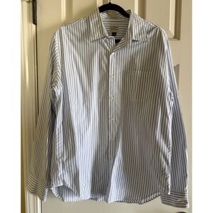 J. Crew Classic Fit 2 Ply Blue White Striped Dress Shirt Size Large